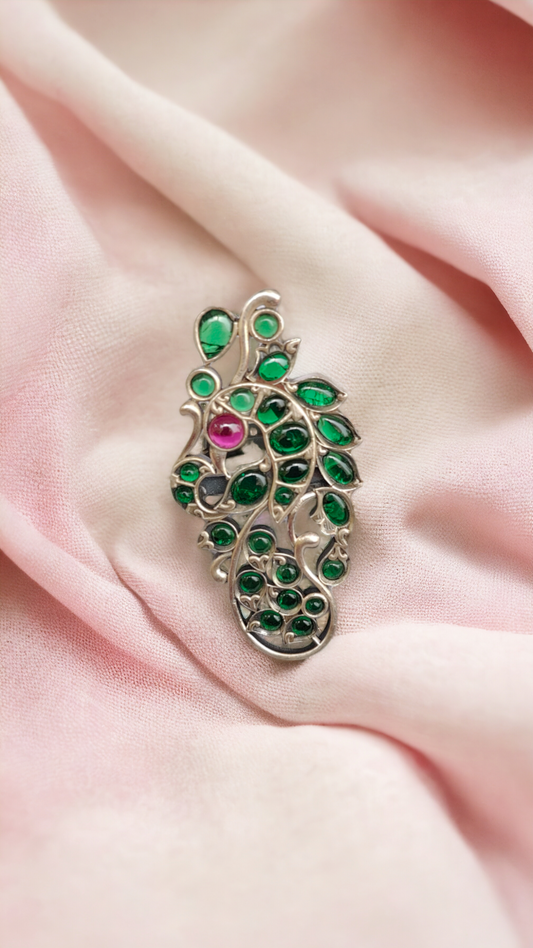 Green Royal Peacock Adjustable Finger Ring-Hamsa-Hamsa